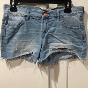 Distressed denim shorts